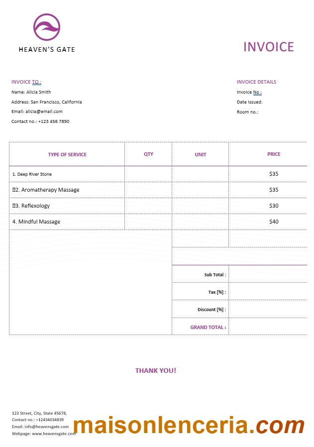 Darmowy szablon faktury masażu w formatach Word i PDF